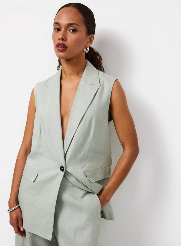 Green Pure Linen Longline Co-ord Waistcoat 20